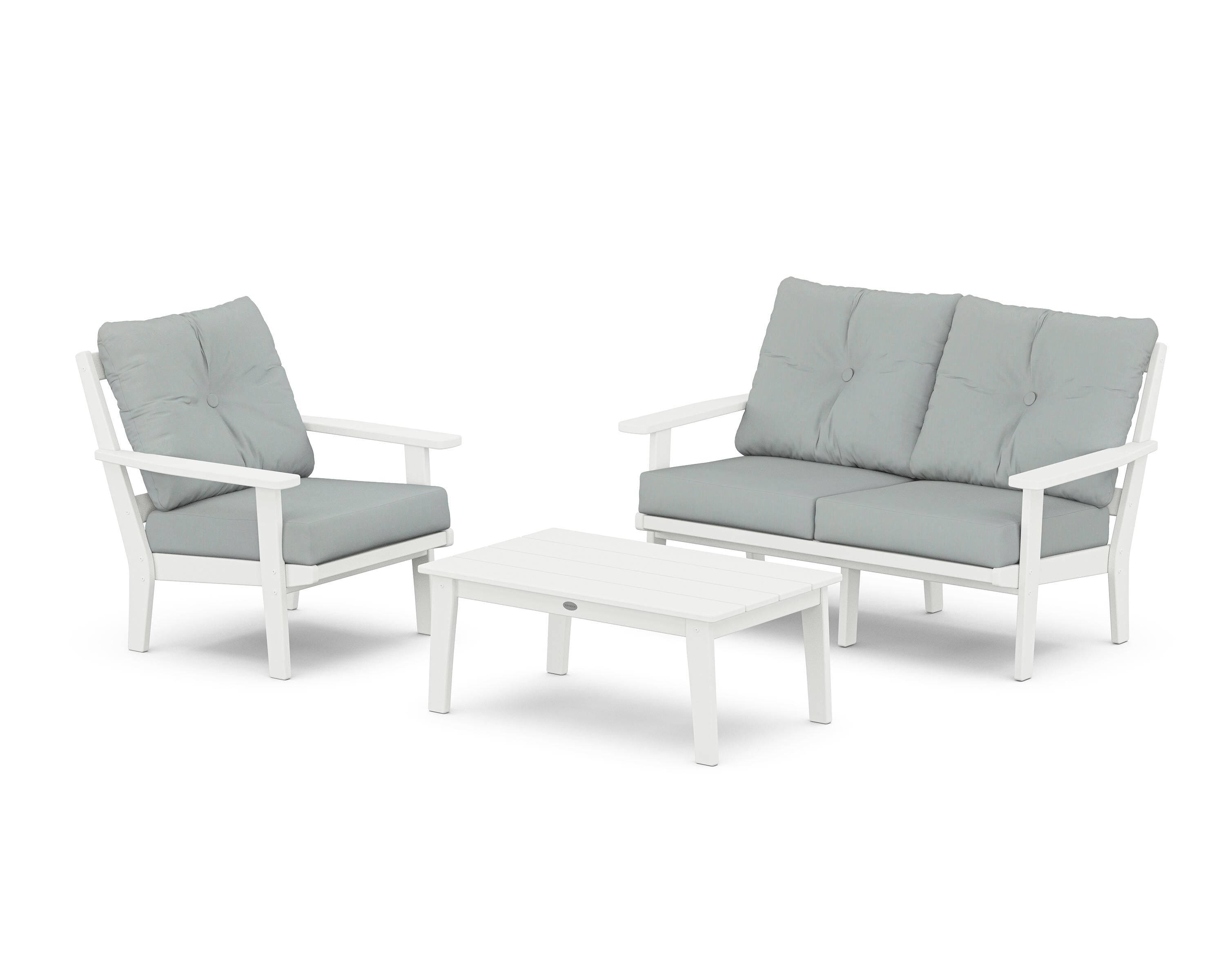 POLYWOOD® Oxford 3-Piece Deep Seating Set with Loveseat in White / Spa