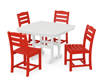 POLYWOOD® La Casa Café Side Chair 5-Piece Dining Set with Trestle Legs in Sunset Red / White