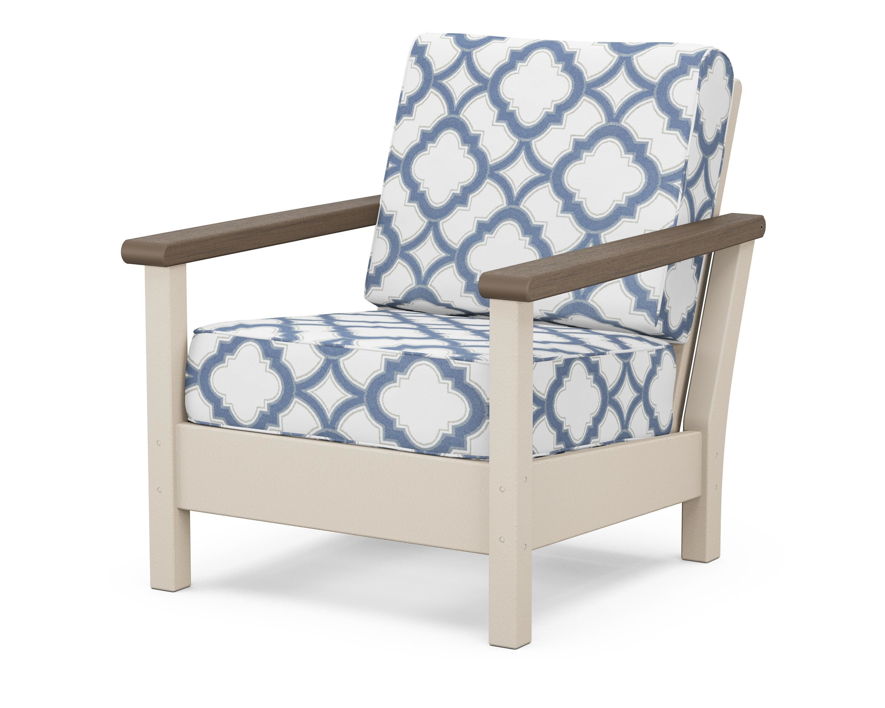 POLYWOOD® Harbour Deep Seating Chair in Sand / Kona / Trellis Sky Blue