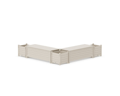 POLYWOOD® 48" Nautical L- Shaped Planter Storage Bench Corner Set in Sand