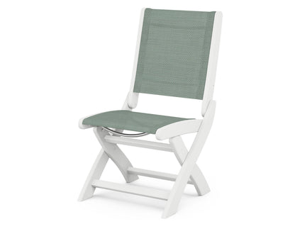 POLYWOOD® Coastal Folding Side Chair in White / Dupioni Sea Mist Sling