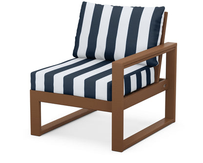 POLYWOOD® EDGE Modular Right Arm Chair in Teak / Cabana Stripe Marine Indigo