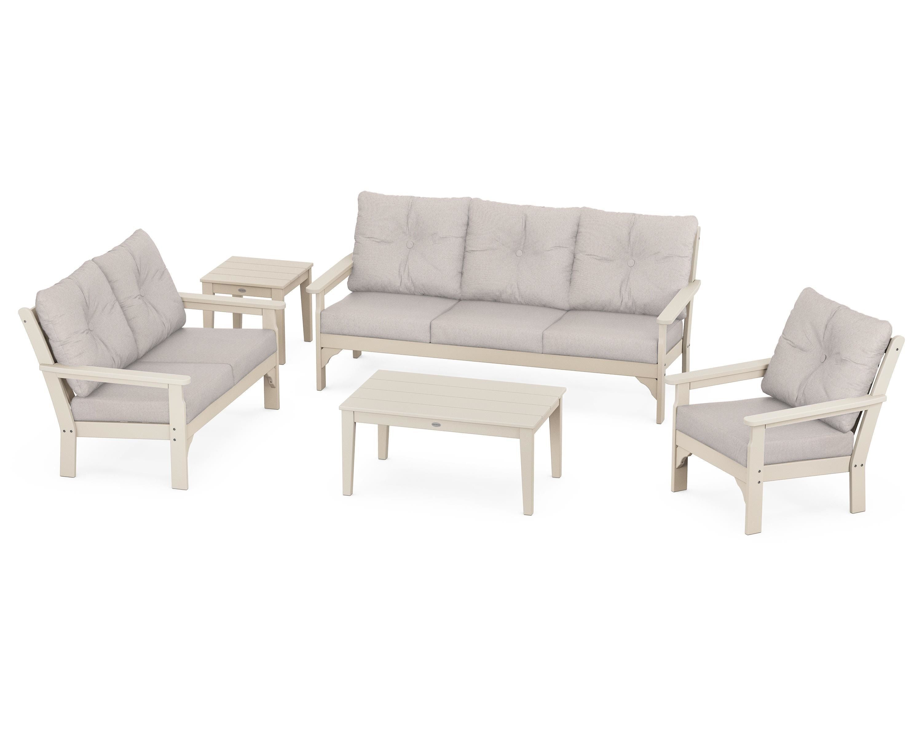 POLYWOOD® Vineyard 5 Piece Deep Seating Set in Sand / Dune Burlap