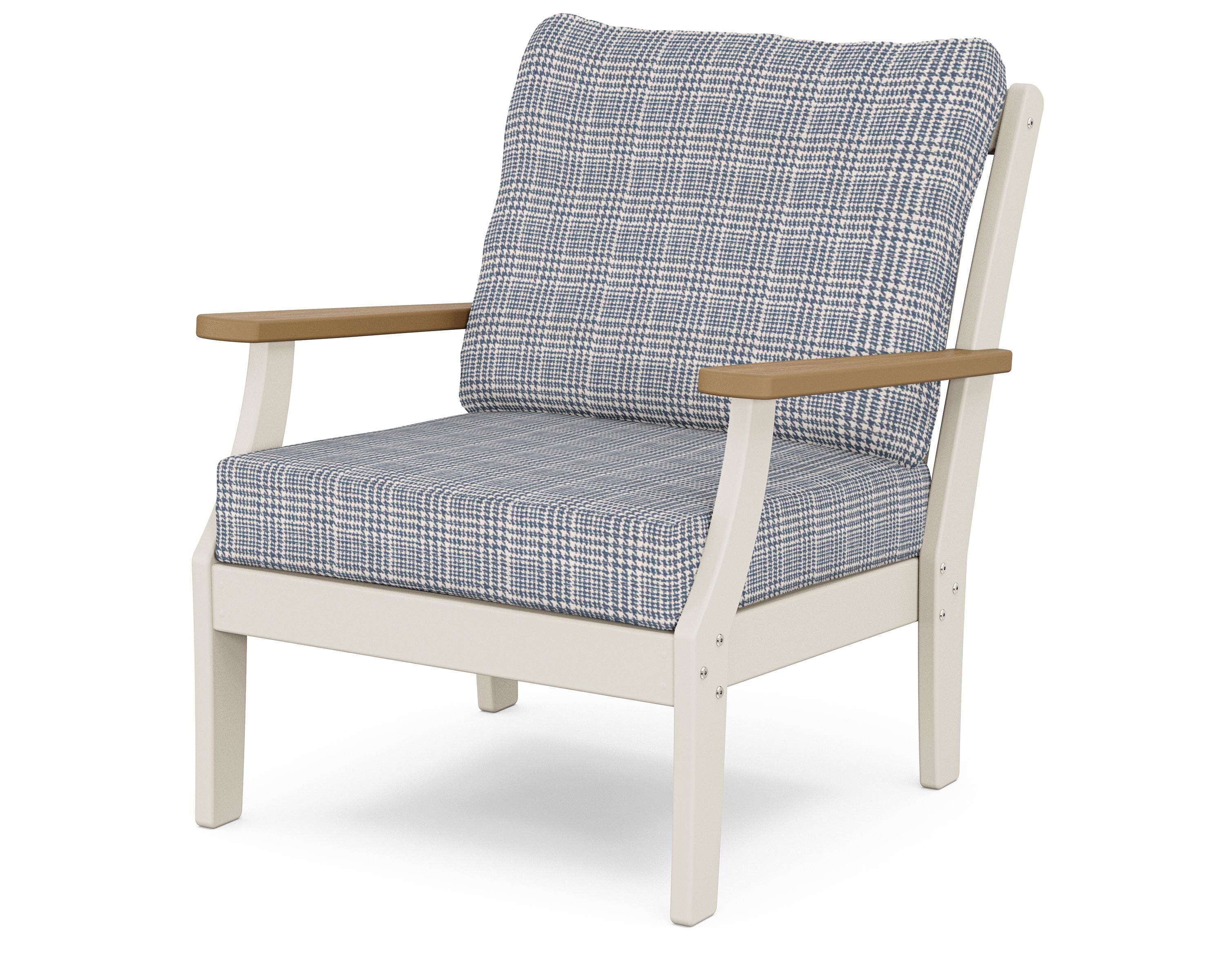 POLYWOOD® Braxton Deep Seating Chair in Sand / Natural / Houndstooth Sky Blue