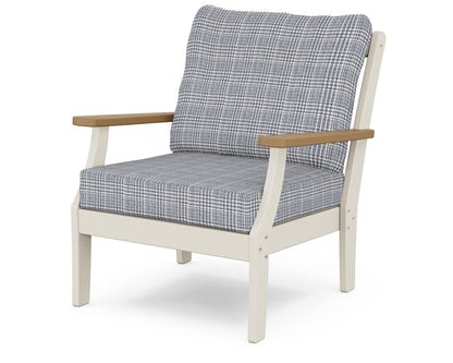 POLYWOOD® Braxton Deep Seating Chair in Sand / Natural / Houndstooth Sky Blue