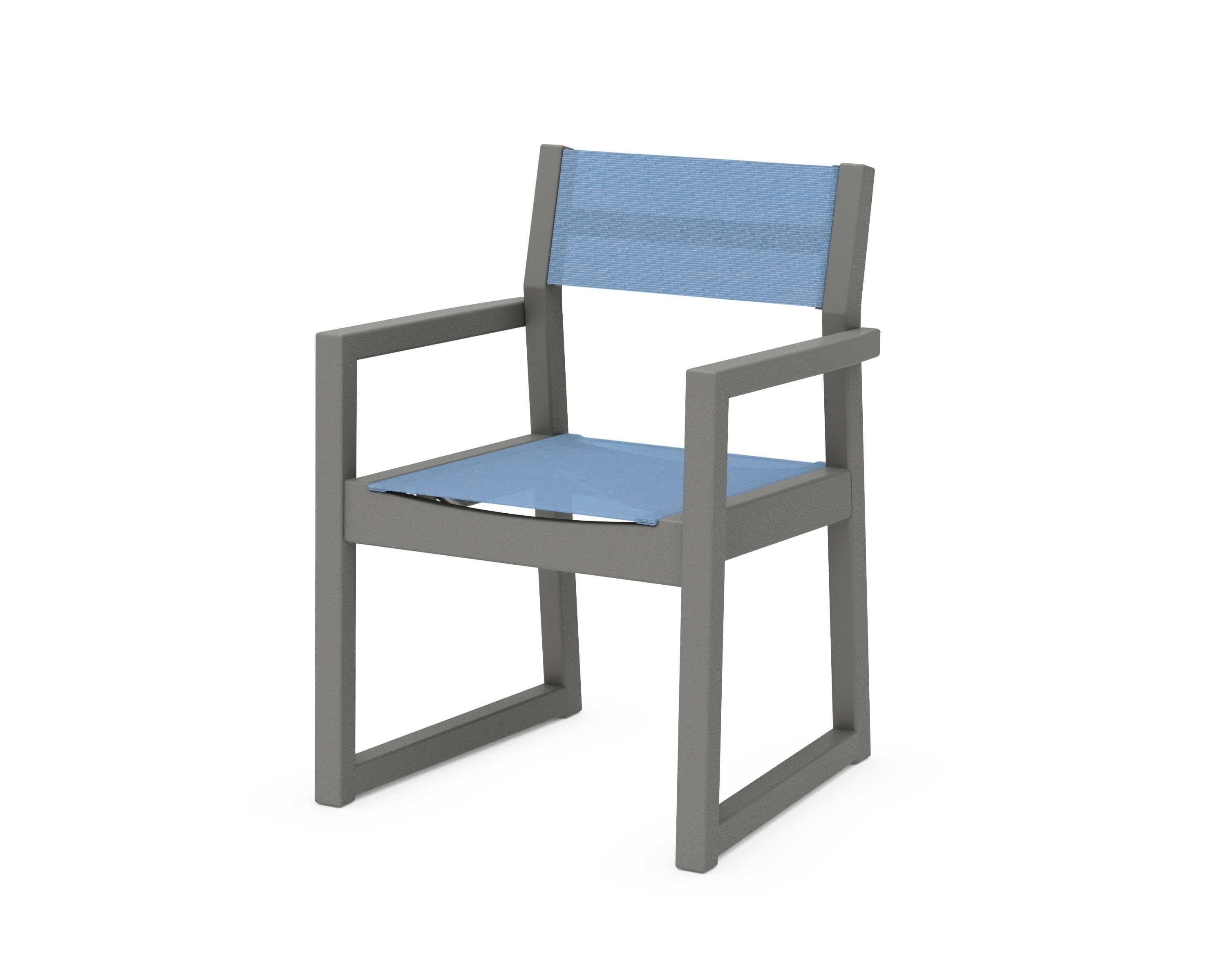 POLYWOOD® EDGE Sling Dining Arm Chair in Slate Grey / Poolside Sling