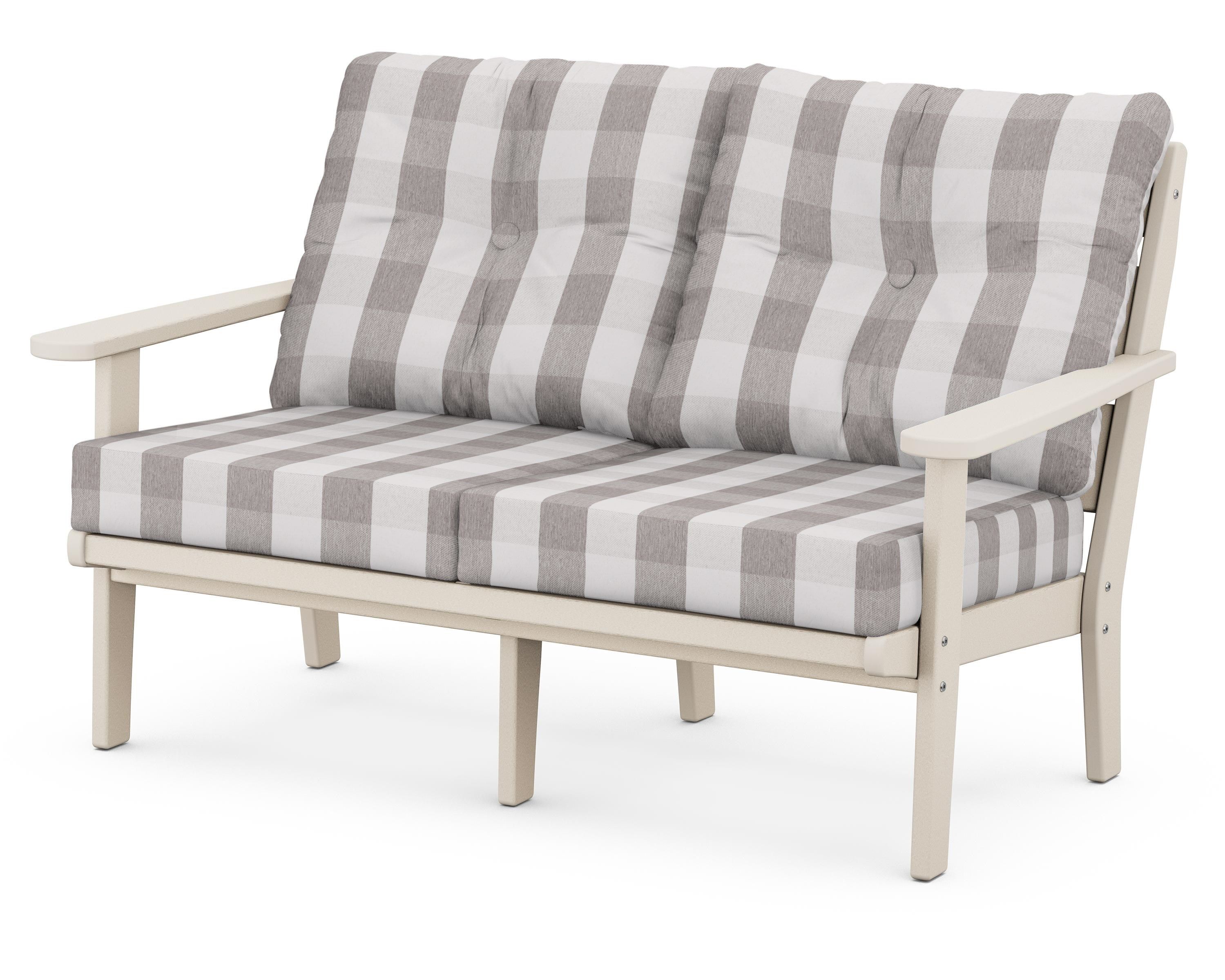 POLYWOOD® Lakeside Deep Seating Loveseat in Sand / Buffalo Plaid Grey Mist