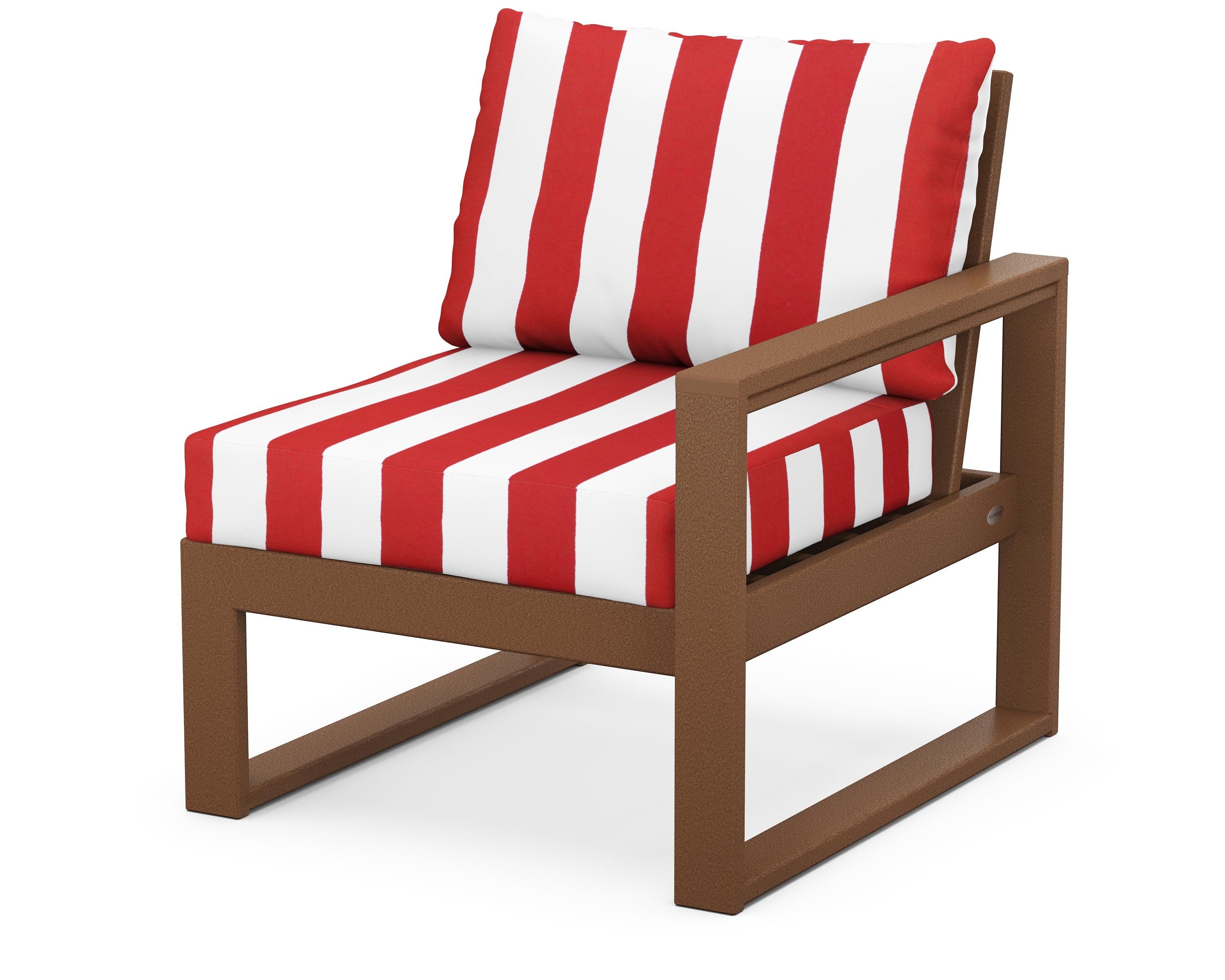 POLYWOOD® EDGE Modular Right Arm Chair in Teak / Cabana Stripe Crimson