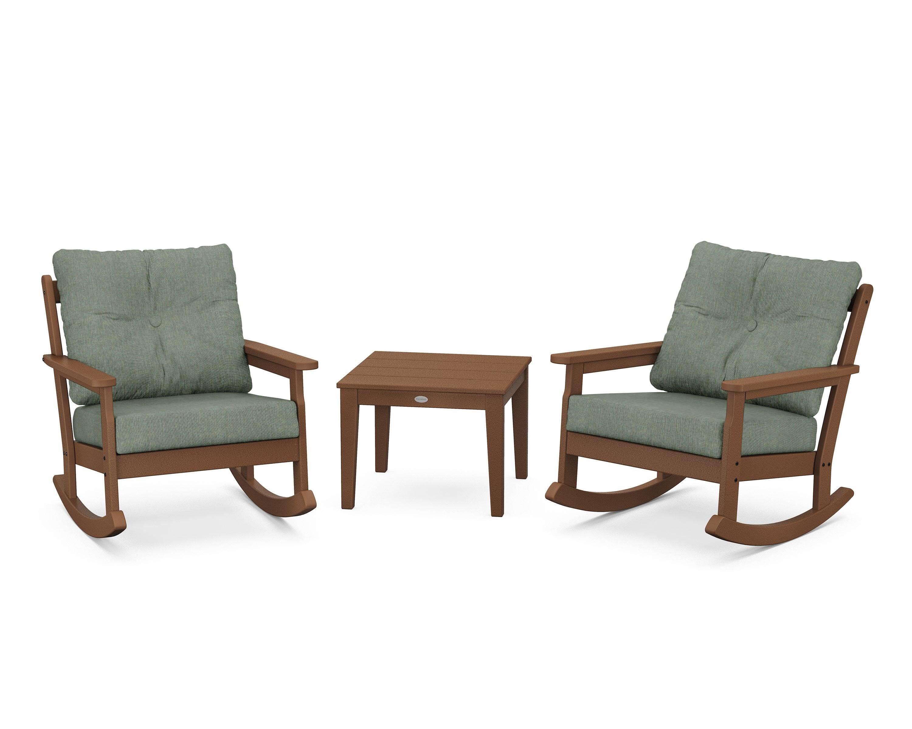 POLYWOOD® Vineyard 3-Piece Deep Seating Rocker Set in Teak / Cast Sage