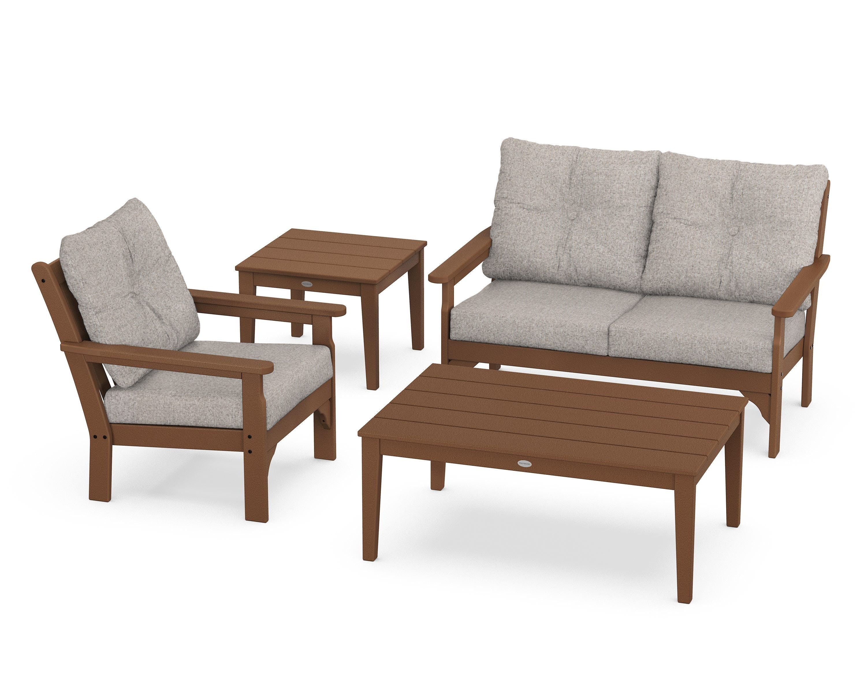 POLYWOOD® Vineyard 4-Piece Deep Seating Set in Teak / Weathered Tweed