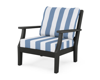 Martha Stewart by POLYWOOD® Chinoiserie Deep Seating Chair in Black / Cabana Stripe Sky Blue