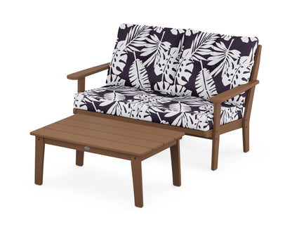 POLYWOOD® Lakeside 2-Piece Lounge Loveseat Set in Teak / Leaf Navy