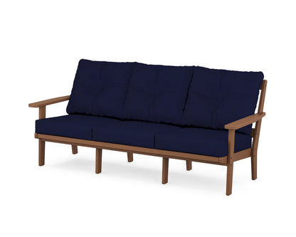 POLYWOOD® Oxford Deep Seating Sofa in Teak / Navy