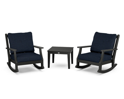 Country Living Wovendale 3-Piece Deep Seating Rocker Set in Black / Marine Indigo