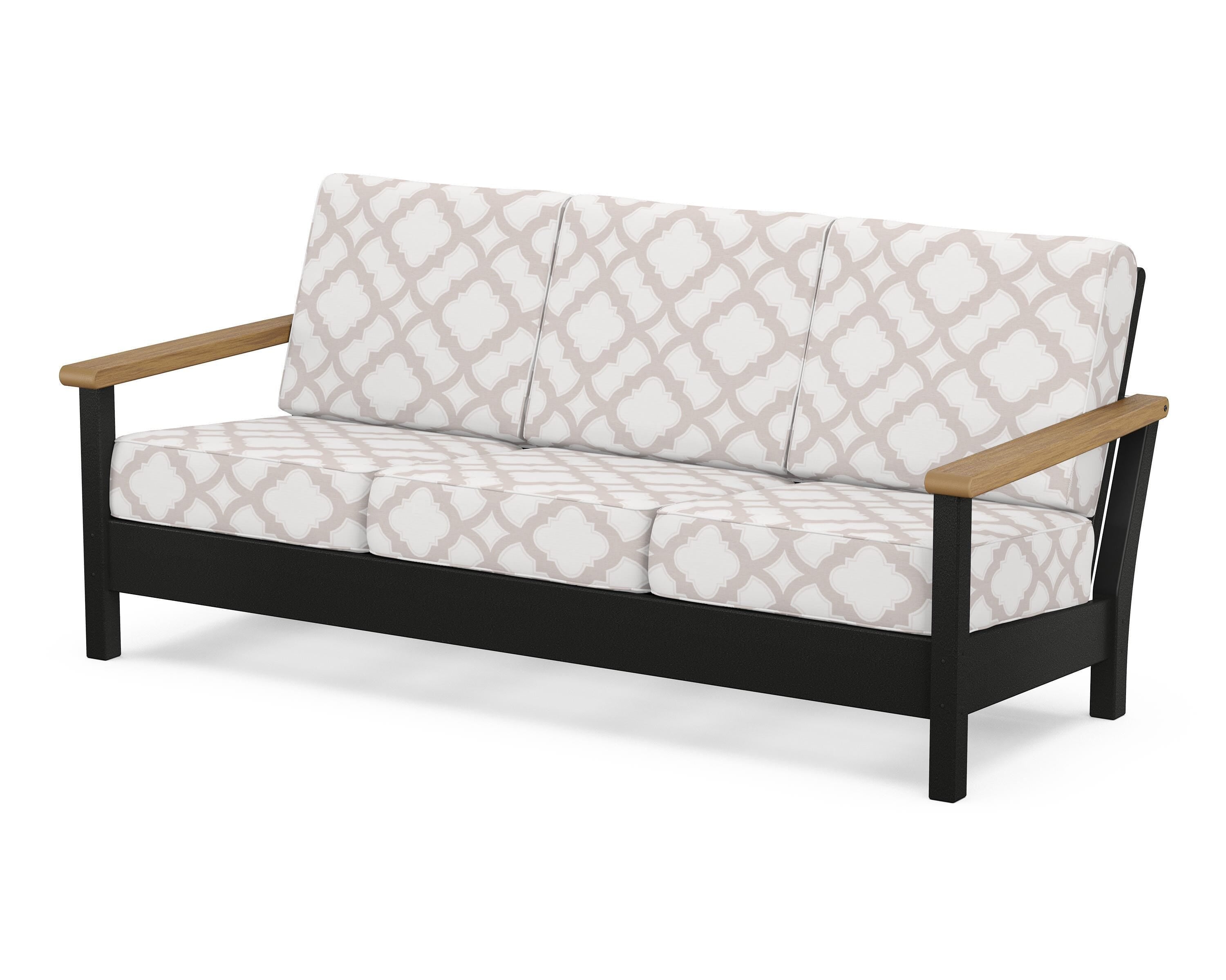 POLYWOOD® Harbour Deep Seating Sofa in Black / Natural / Trellis Dune Burlap