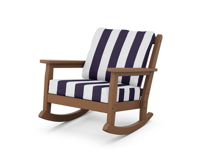 POLYWOOD® Chippendale Deep Seating Rocking Chair in Teak / Cabana Stripe Navy