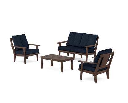 POLYWOOD® Prairie 4-Piece Deep Seating Set with Loveseat in Mahogany / Marine Indigo