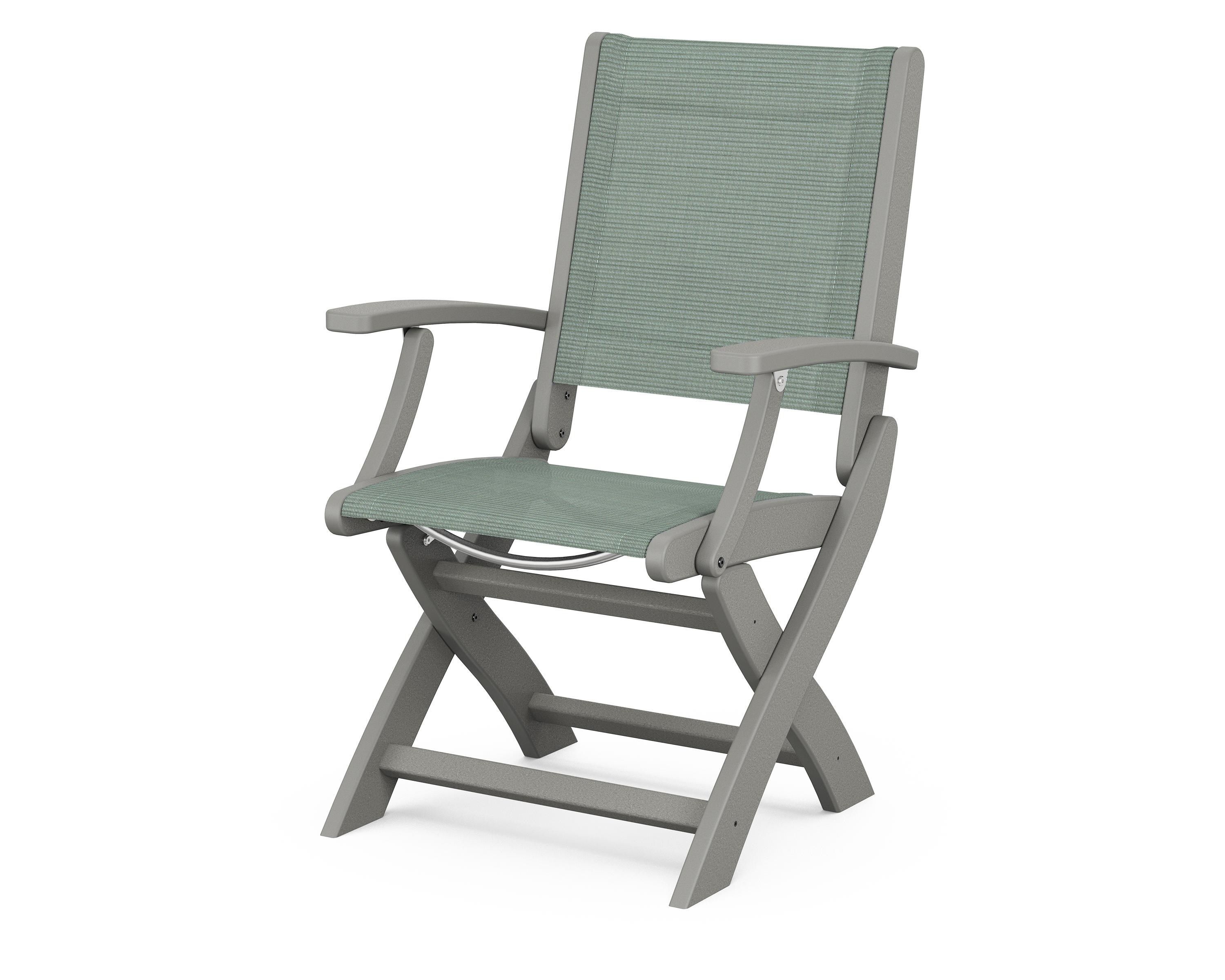 POLYWOOD® Coastal Folding Chair in Slate Grey / Dupioni Sea Mist Sling