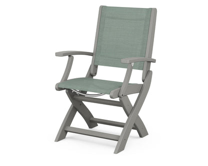 POLYWOOD® Coastal Folding Chair in Slate Grey / Dupioni Sea Mist Sling