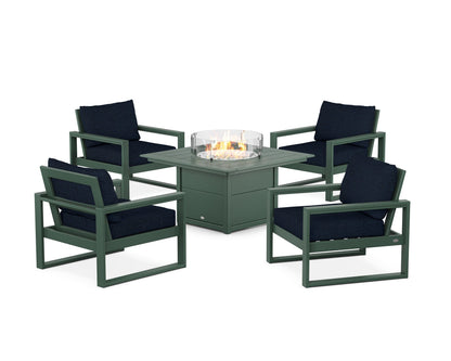 POLYWOOD® EDGE Sectional 5-Piece Deep Seating Set with Fire Pit Table in Green / Marine Indigo