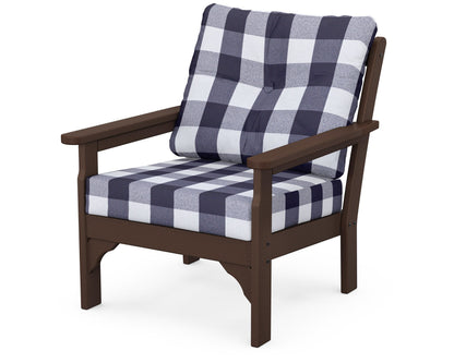 POLYWOOD® Vineyard Deep Seating Chair in Mahogany / Buffalo Plaid Navy