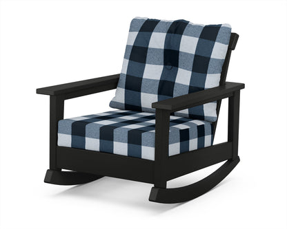 POLYWOOD® Prescott Deep Seating Rocking Chair in Black / Buffalo Plaid Marine Indigo