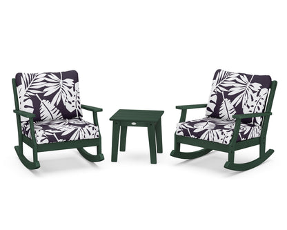POLYWOOD® Braxton 3-Piece Deep Seating Rocker Set in Green / Leaf Navy