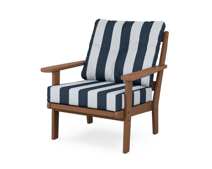 POLYWOOD® Mission Deep Seating Chair in Teak / Cabana Stripe Marine Indigo