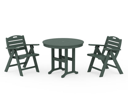 POLYWOOD® Nautical Folding Lowback Chair 3-Piece Round Dining Set in Green