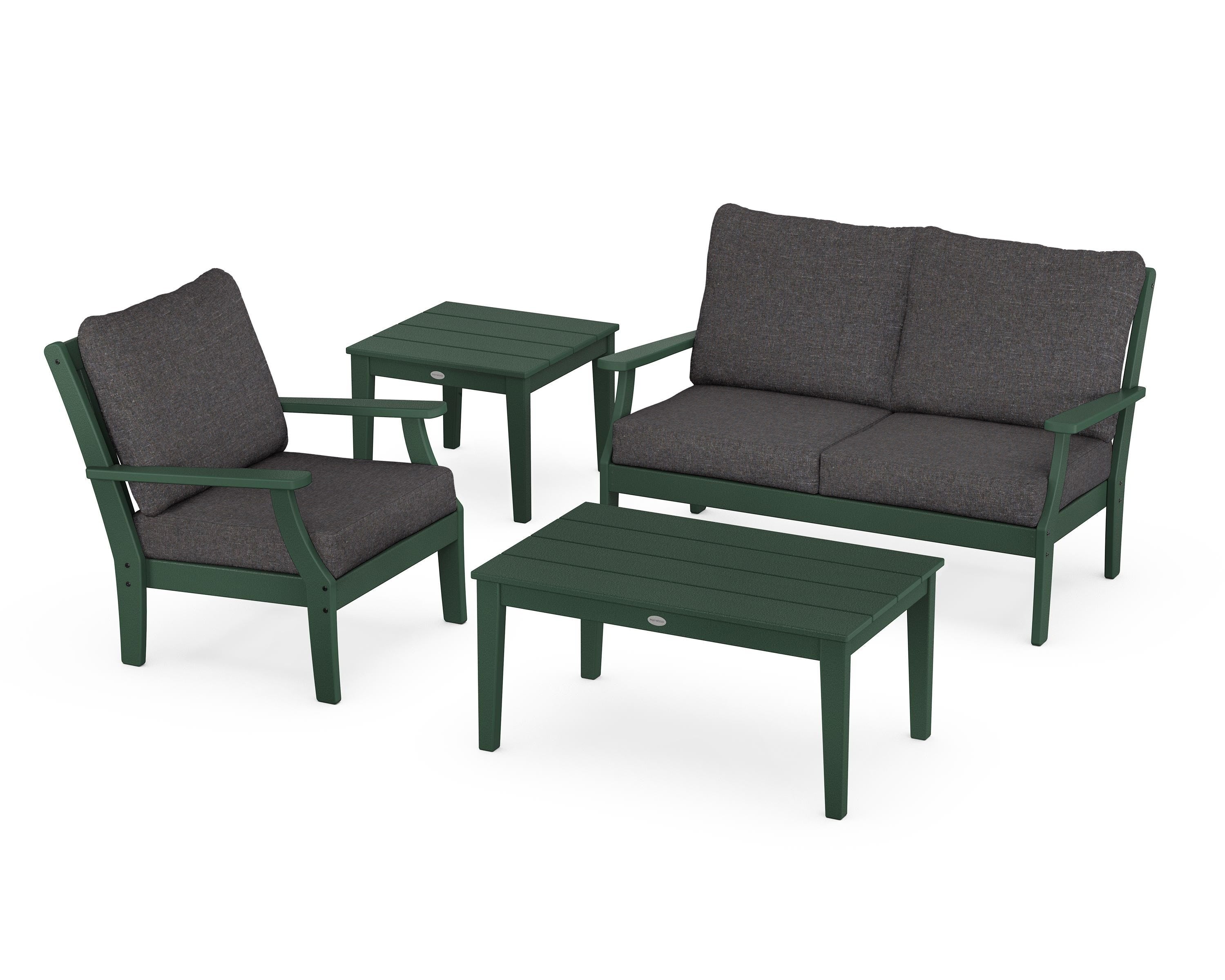 POLYWOOD® Braxton 4-Piece Deep Seating Set in Green / Ash Charcoal