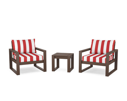 POLYWOOD® EDGE Sectional 3-Piece Deep Seating Set in Mahogany / Cabana Stripe Crimson