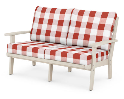 POLYWOOD® Grant Park Deep Seating Loveseat in Sand / Buffalo Plaid Crimson