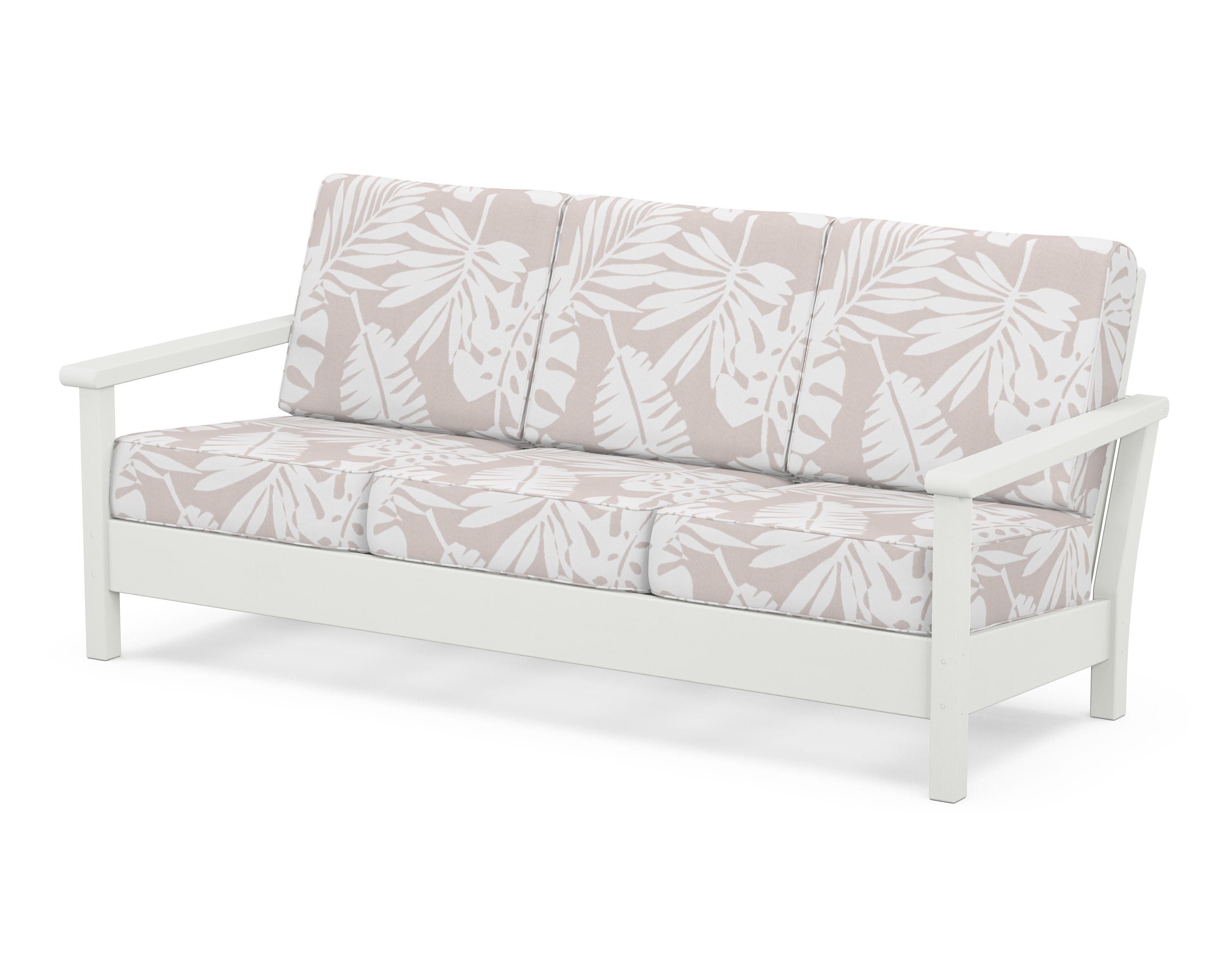 POLYWOOD® Harbour Deep Seating Sofa in Vintage White / Leaf Dune Burlap