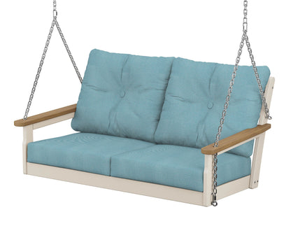 POLYWOOD® Vineyard Deep Seating Swing in Sand / Natural / Lattice Sky Blue