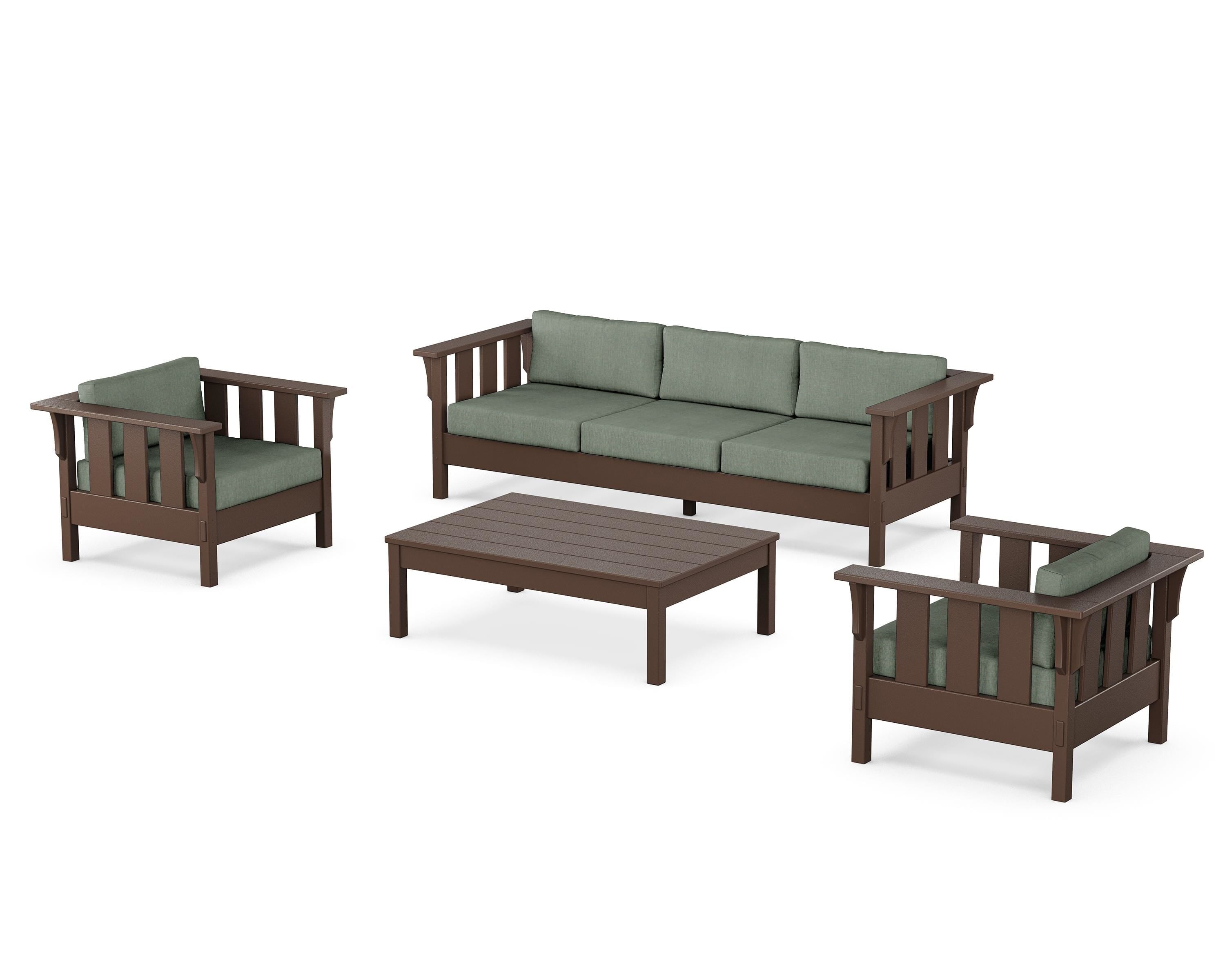 Martha Stewart by POLYWOOD® Acadia 4-Piece Deep Seating Set with Sofa in Mahogany / Cast Sage