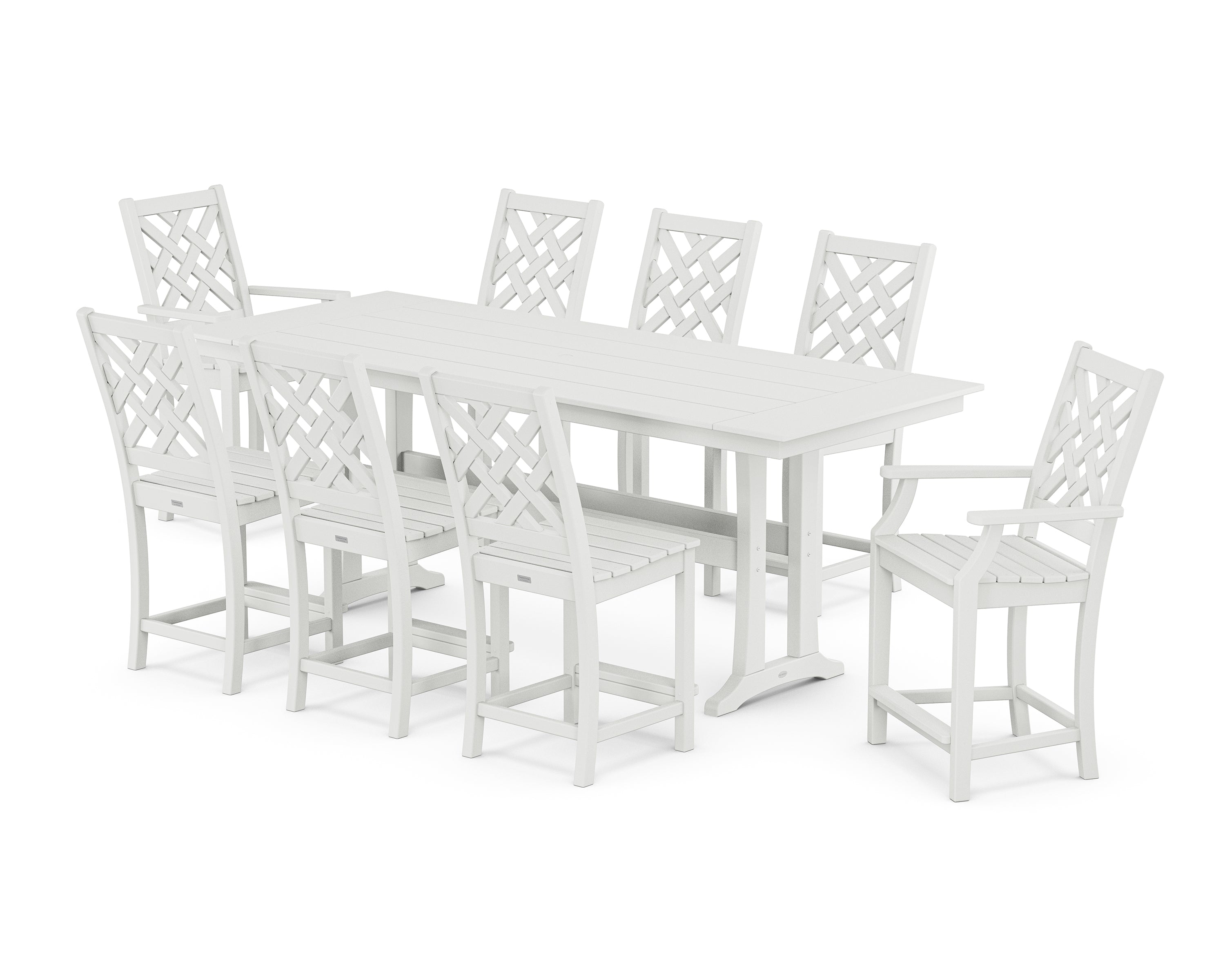 Country Living Wovendale 9-Piece Farmhouse Counter Set with Trestle Legs in White