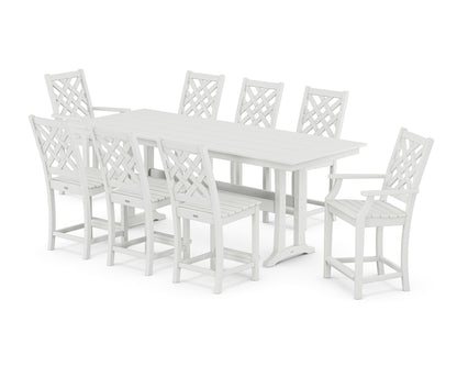 Country Living Wovendale 9-Piece Farmhouse Counter Set with Trestle Legs in White