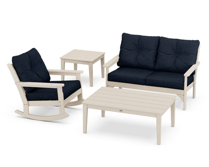 POLYWOOD® Vineyard 4-Piece Deep Seating Rocker Set in Sand / Marine Indigo