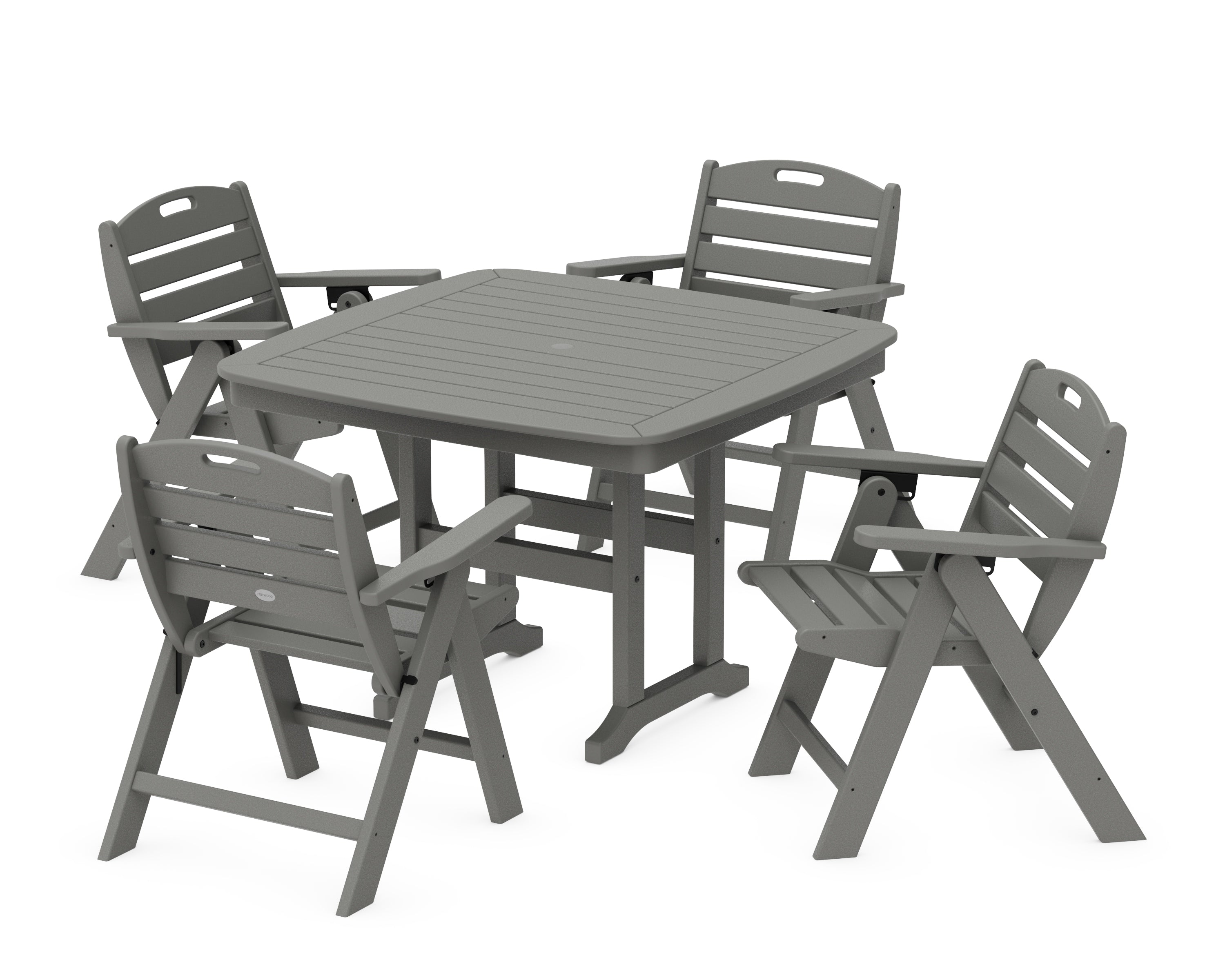 POLYWOOD® Nautical Folding Lowback Chair 5-Piece Dining Set with Trestle Legs in Slate Grey