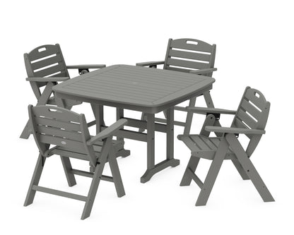 POLYWOOD® Nautical Folding Lowback Chair 5-Piece Dining Set with Trestle Legs in Slate Grey