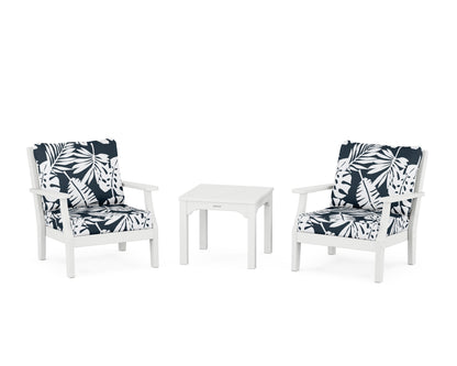 Martha Stewart by POLYWOOD® Chinoiserie 3-Piece Deep Seating Set in White / Leaf Marine Indigo