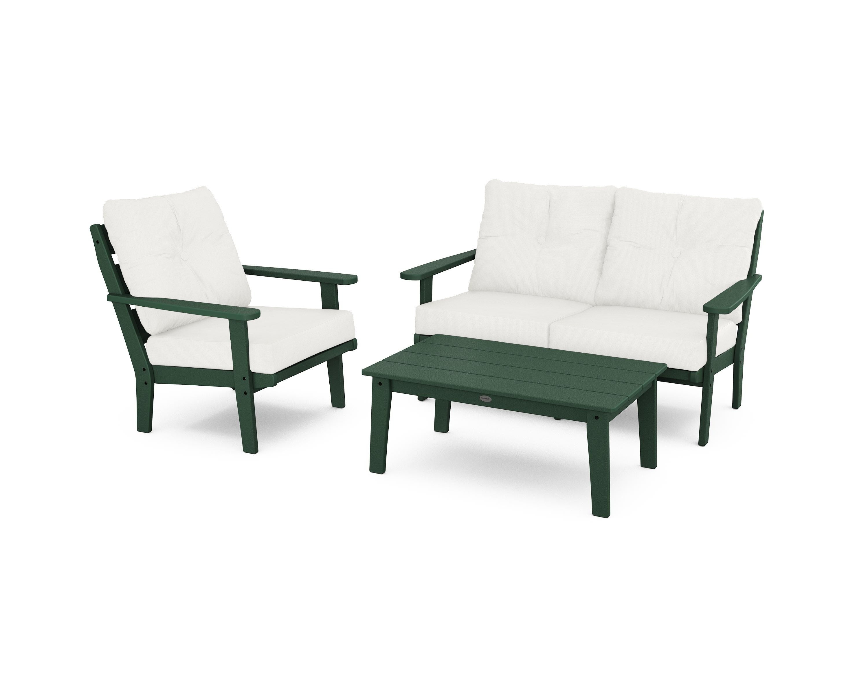 POLYWOOD® Lakeside 3-Piece Deep Seating Set in Green / Natural Linen
