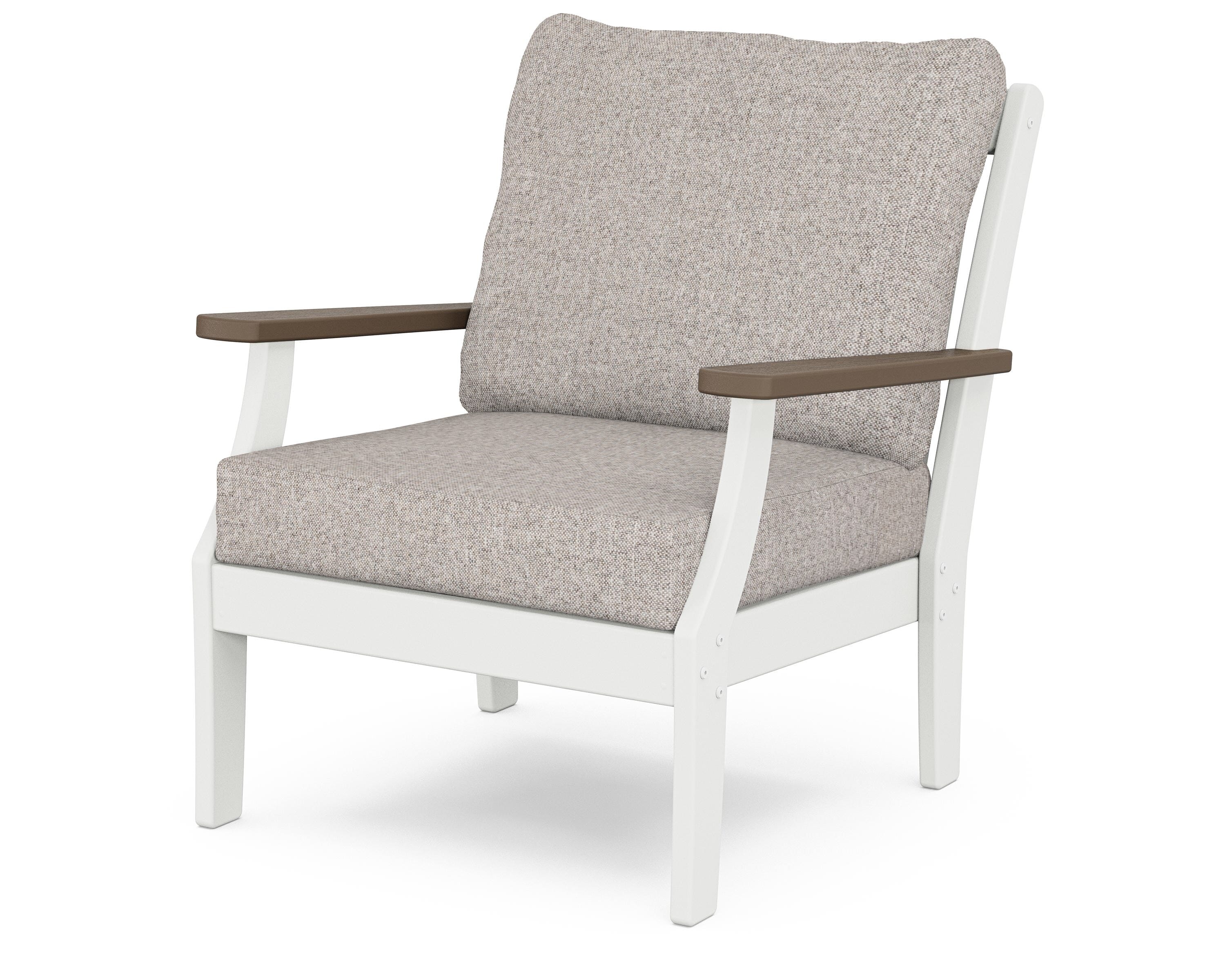 POLYWOOD® Braxton Deep Seating Chair in White / Kona / Weathered Tweed