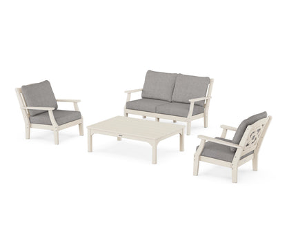 Martha Stewart by POLYWOOD® Chinoiserie 4-Piece Deep Seating Set with Loveseat in Sand / Grey Mist