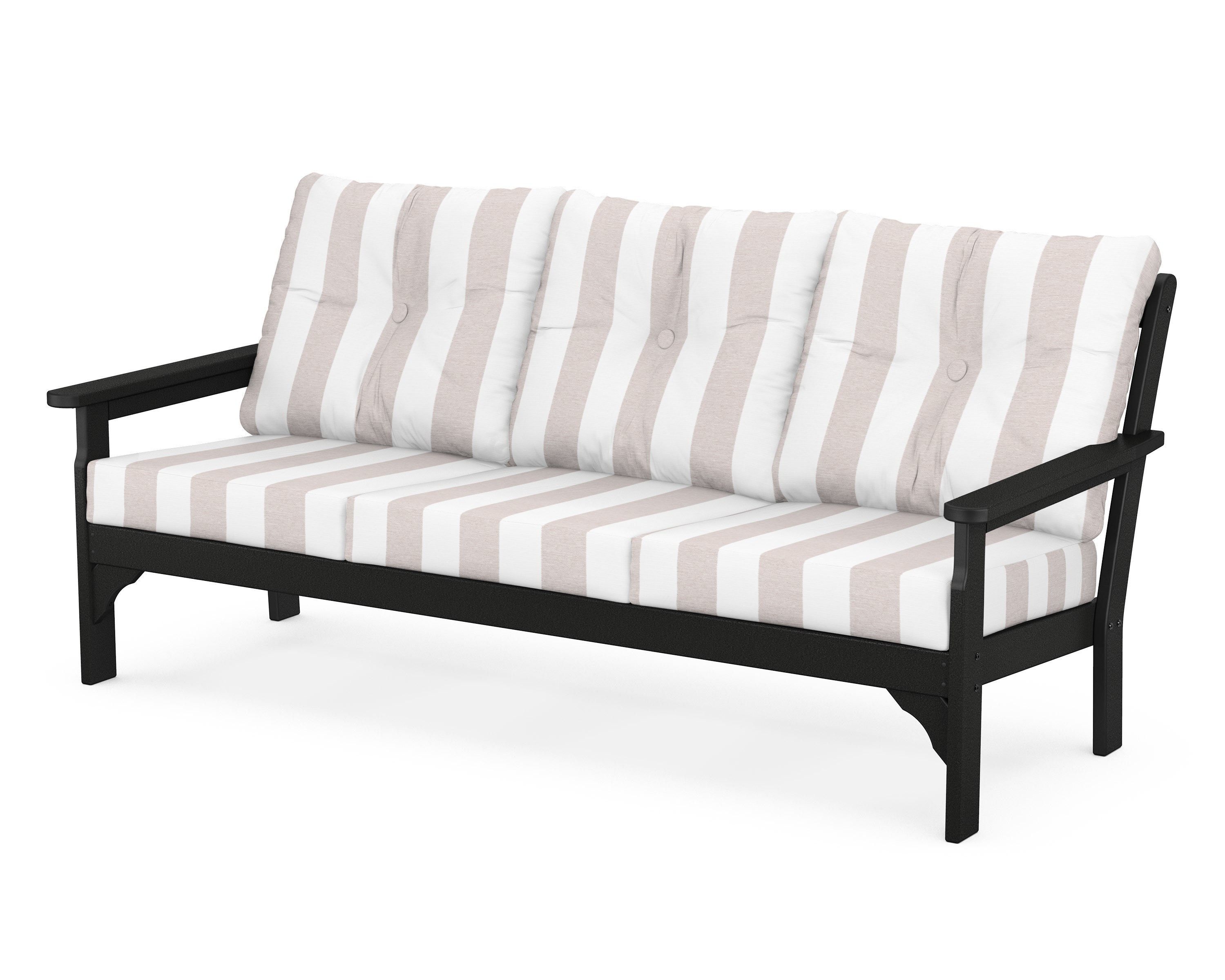 POLYWOOD® Vineyard Deep Seating Sofa in Black / Cabana Stripe Dune Burlap