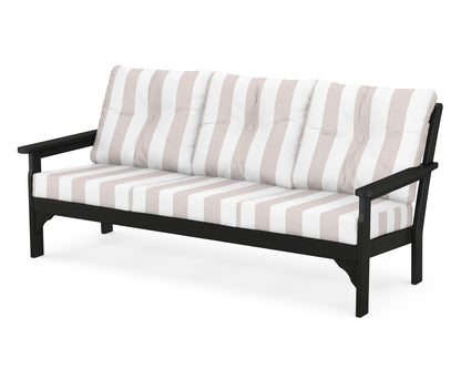 POLYWOOD® Vineyard Deep Seating Sofa in Black / Cabana Stripe Dune Burlap
