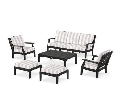 Martha Stewart by POLYWOOD® Chinoiserie 6-Piece Lounge Sofa Set in Black / Cabana Stripe Dune Burlap