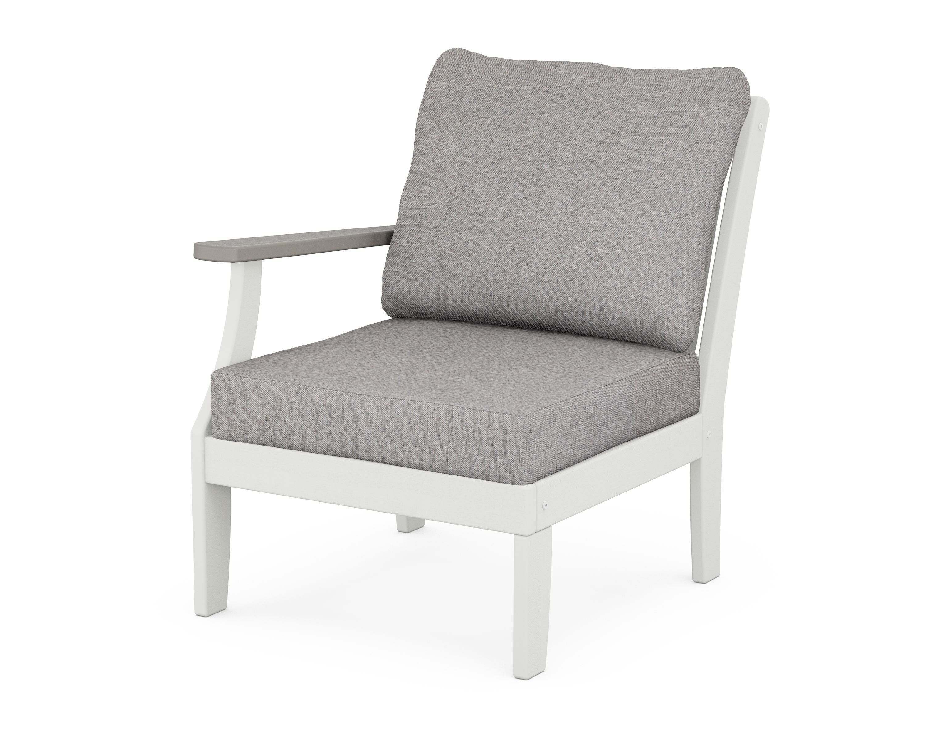 POLYWOOD® Braxton Modular Left Arm Chair in White / Driftwood / Grey Mist
