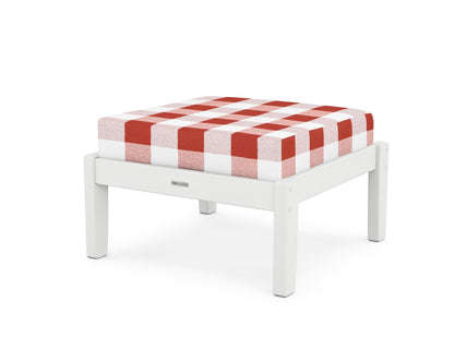 Martha Stewart by POLYWOOD® Chinoiserie Deep Seating Ottoman in White / Buffalo Plaid Crimson