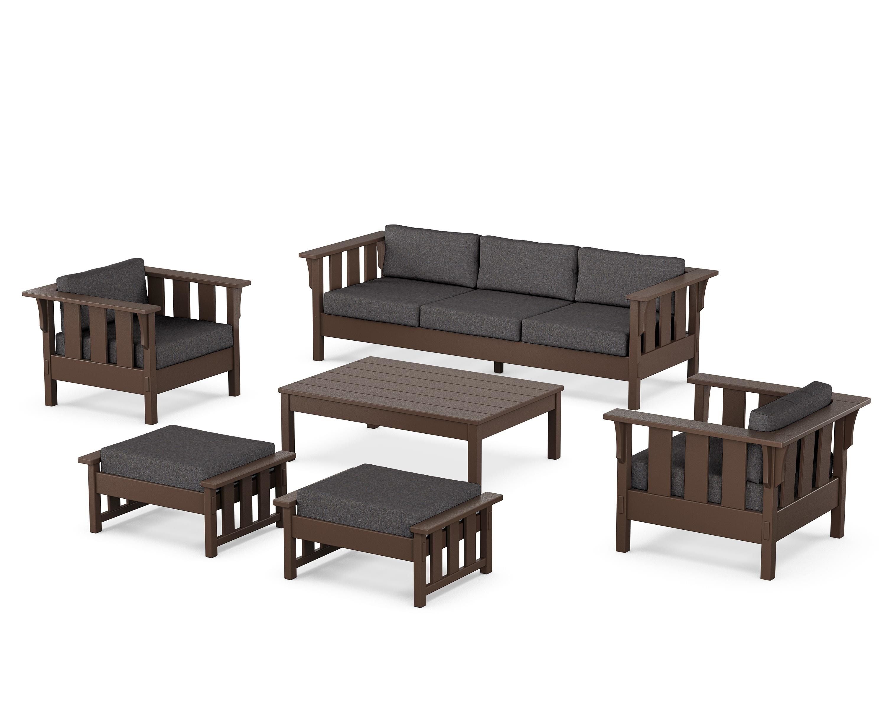Martha Stewart by POLYWOOD® Acadia 6-Piece Lounge Sofa Set in Mahogany / Ash Charcoal